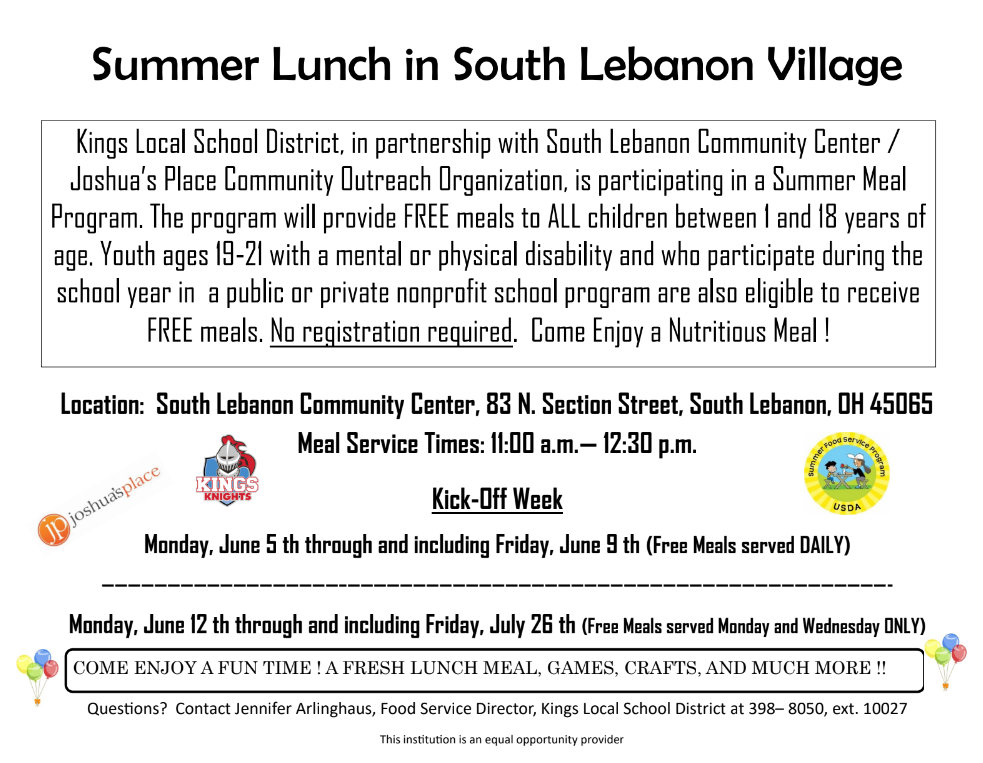 Summer Meal Program Provided by kings this summer